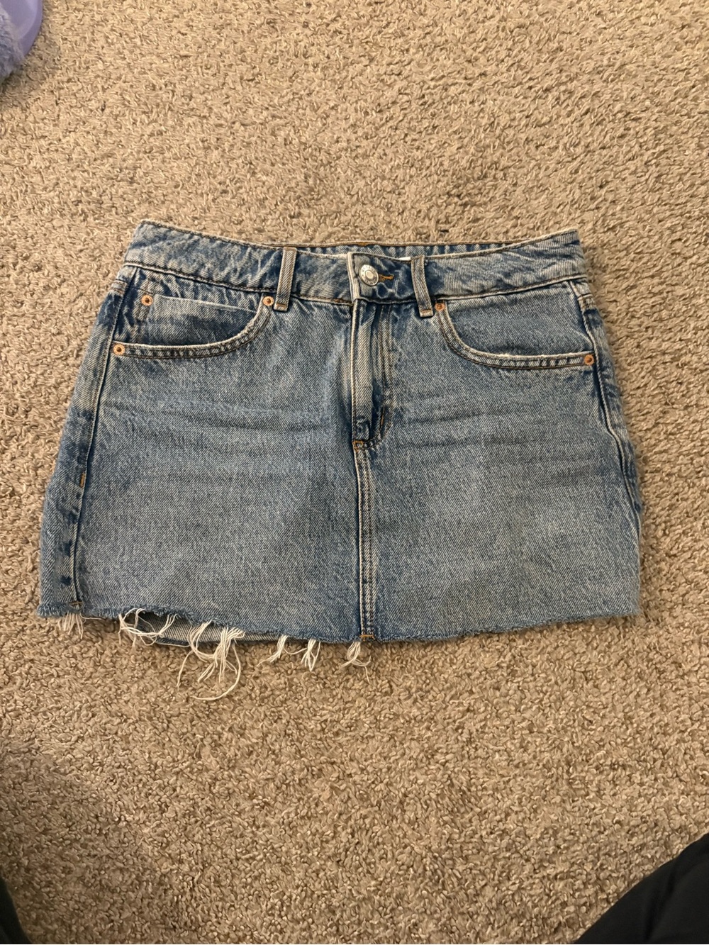 Garage Light Blue Denim Mini Skirt with Raw Hem